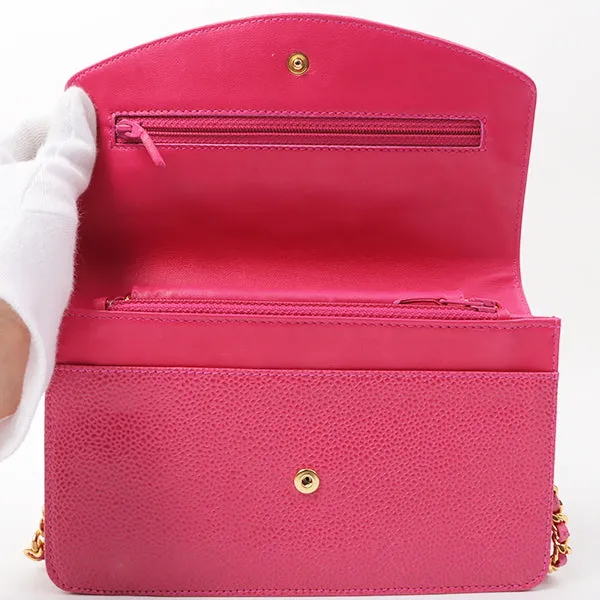 Chanel Around 1997 Made Caviar Skin Cc Mark Stitch Chain Wallet Fuchsia Pink