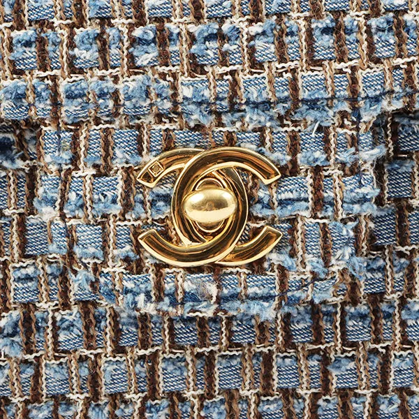 Chanel Around 2003 Made Tweed Chocolate Bar Chain Bag Indigo/Multi